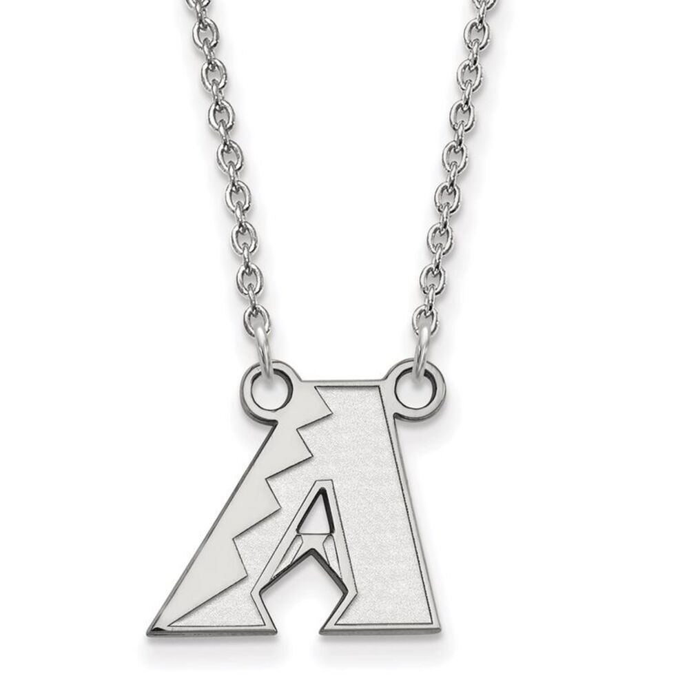 14K White Gold MLB Arizona Diamondbacks SM Letter A Necklace, 18 Inch
